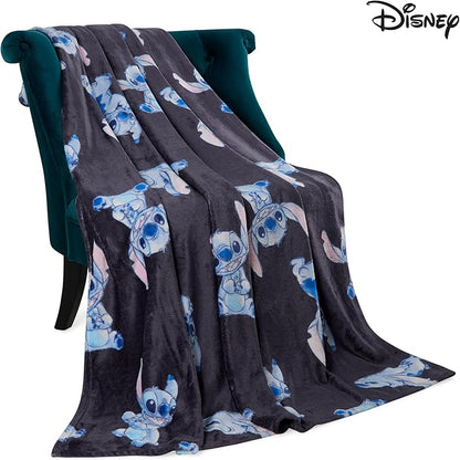 Disney Stitch Throw Blanket Soft Fleece Blanket Bedroom Accessories 59 x 51” (Blue Stitch)