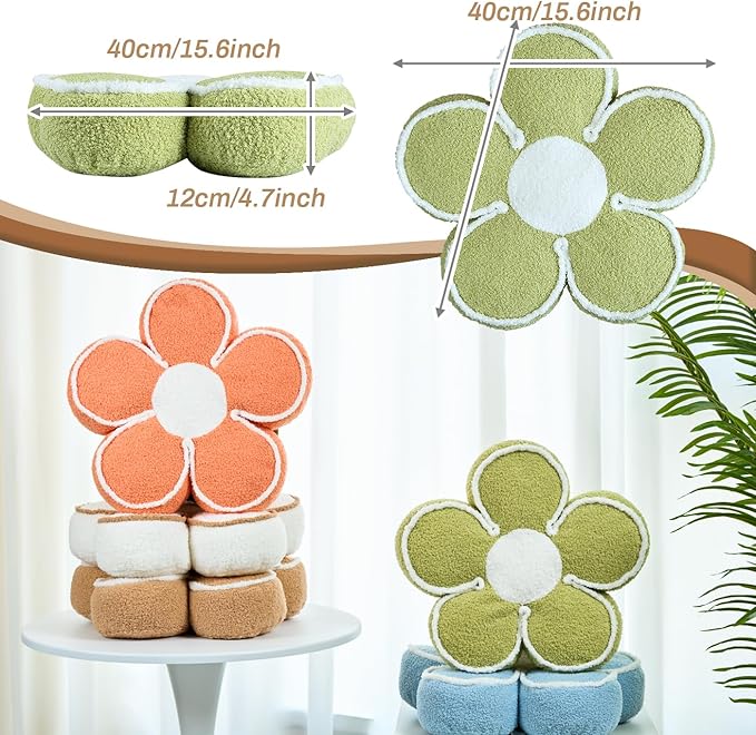 Sioloc Flower Shaped Pillow Daisy Pillows Floor Cushion Pastel Cute Seat Cushions Aesthetic Classroom Dorm Decorative Fun Throw Pillow for Bed,Couch(Green,19.7")