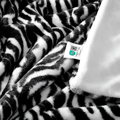 JONIYEAR Fuzzy Zebra Print Faux Rabbit Fur Blanket Twin Size 60" x 70",Double Sided Soft Thick Warm Shaagy Fluffy Blankets for Winter, Oversized Cozy Plush Animal Blanket for Women, White and Black