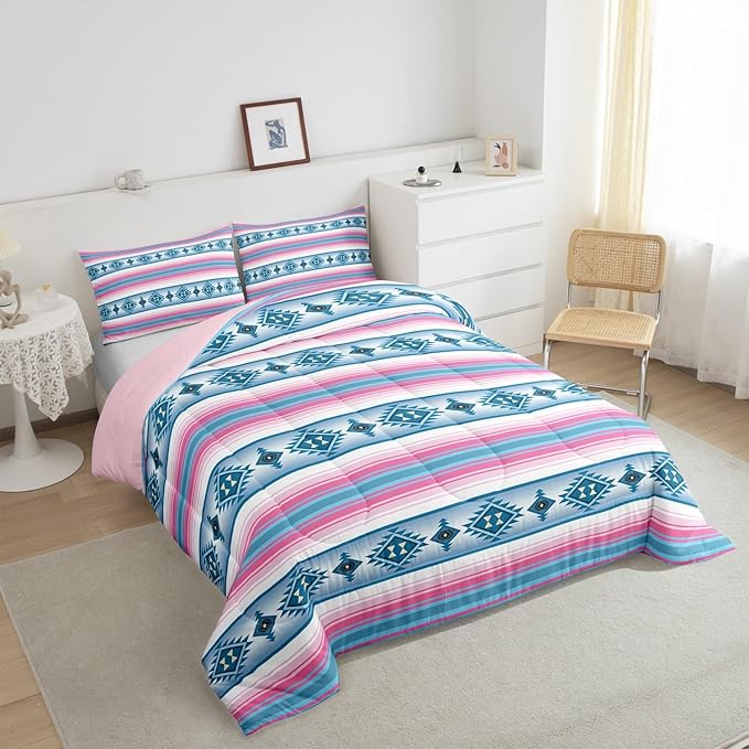 Erosebridal Bohemian Toddler Comforter Set for Girls Women,Western Boho Kids Bedding Sets Southwest Tribal Aztec Bedding Comforter Sets Ethnic Mexican Geometric Diamond Stripe Bed Set Room Decor
