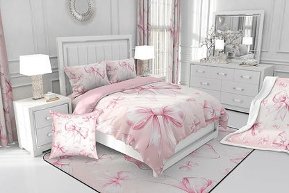 Erosebridal Pink Bow Girls Queen Bedding Set Kawaii Bowknot Comforter Set for Kids Teen Women Bedroom Decor,Glitter Bow Bedding Comforter Sets Dreamy Princess Bowknot Quilt Duvet 2 Pillow Cases
