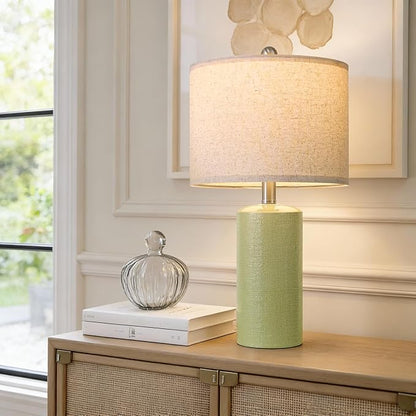 20.5" Small Table Lamps for Living Room Lamp Set of 2 Ceramic Lamps for Bedroom Bedside Lamps Modern Boho Lamps for Night Stands Farmhouse Nightstand Lamp Side End Table Lamp, Light Green