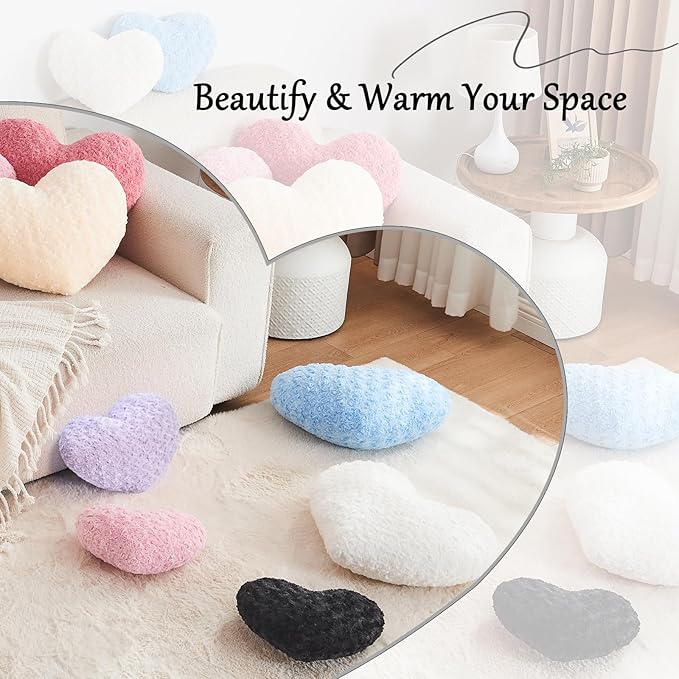 Heart Pillow Black Throw Pillows, Soft and Fluffy Decorative Pillows for Bed Couch Chair, Cute Heart Shaped Room Decor for Valentine Anniversary Birthday Halloween Christmas (Small, 13"x10")