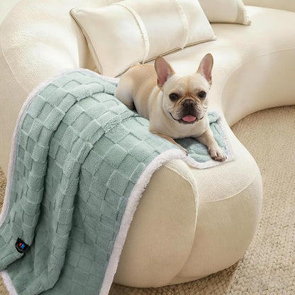 Luciphia Waterproof Dog Blanket for Small Dogs Washable Soft Sherpa Fleece Cat Blankets with 3D Jacquard Cozy Calming Reversible Couch Protector Furniture Protection for Pet, Green White, 40x28 inch