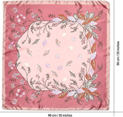 AWAYTR 35” Satin Large Square Head Scarves - 4PCS Silk Like Neck Scarf Hair Sleeping Wraps Satin Silk Scarfs for Women
