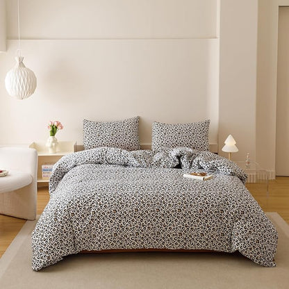 KAREVER Leopard Print Comforter Full Cotton Black White Cheetah Bedding Set Animal Lepard Print Bedding Blanket Full