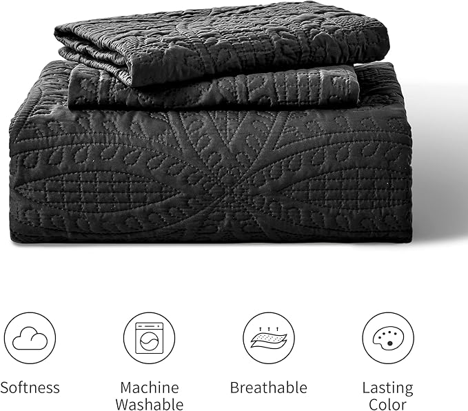 Love's cabin Quilts for Queen Bed Black Bedspreads - Soft Bed Fall Lightweight Bedspread Comforter - Modern Style Coin Pattern Coverlet for All Season - 3 Pieces (1 Quilt, 2 Pillow Shams)