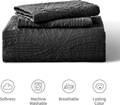 Love's cabin Quilts for Queen Bed Black Bedspreads - Soft Bed Fall Lightweight Bedspread Comforter - Modern Style Coin Pattern Coverlet for All Season - 3 Pieces (1 Quilt, 2 Pillow Shams)