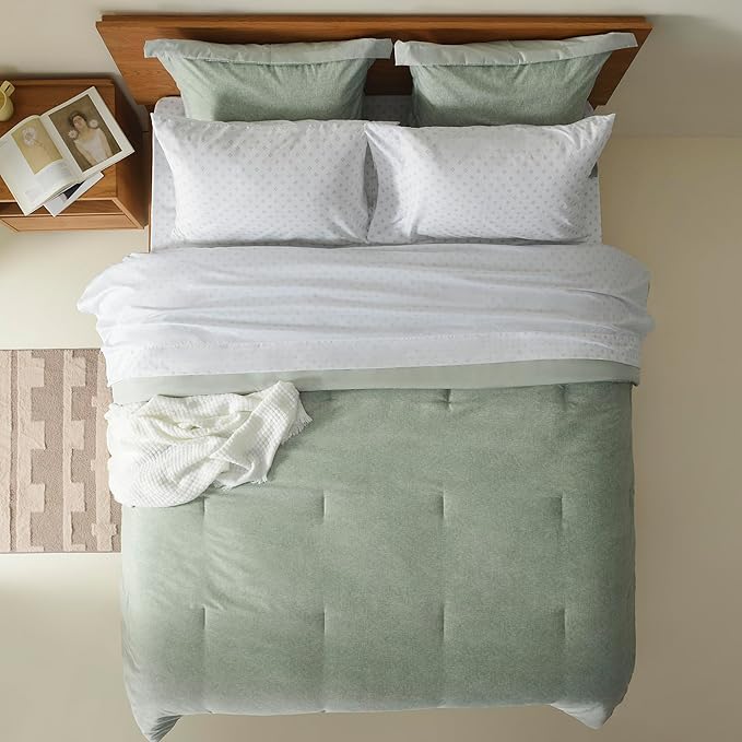 Comfort Spaces Queen 7 Pieces Comforter Set, Boho Bed Sets for Queen Size, Farmhouse Bedding Sets with Comforter, Gift Bed in a Bag with Comforter, Sheets, Pillowcases, and Shams, Queen, Sage Green