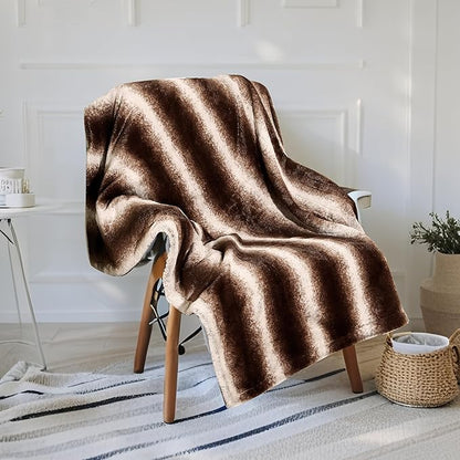 Electric Heated Blanket Throw Size 50"×60" with 4 Heating Levels & 4 Hours Auto Off, Heating Throw Plush Faux Fur, Energy Efficient, Machine Washable, Brown White