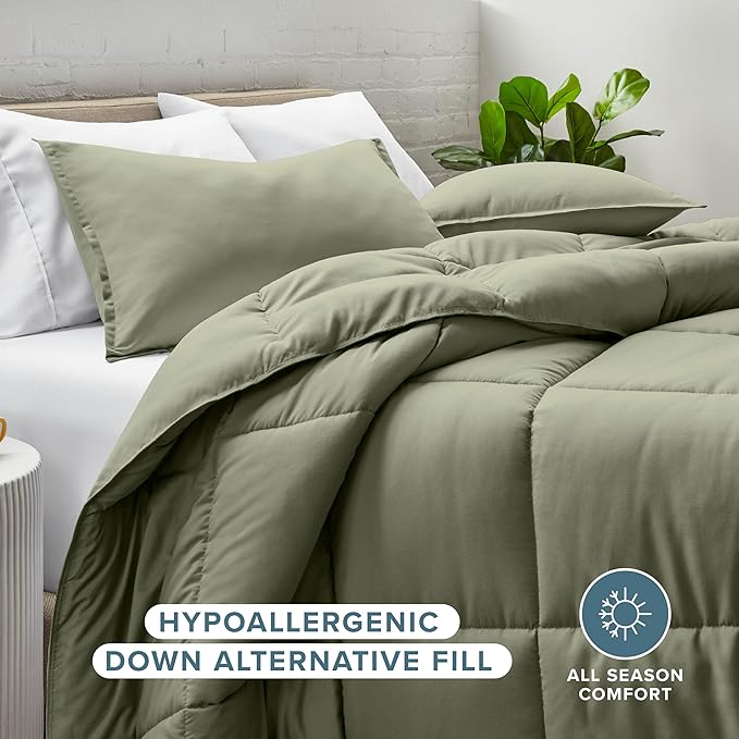 Bare Home Comforter Set - Full Size - Ultra-Soft - Goose Down Alternative - Premium 1800 Series - All Season Warmth (Full, Sage)