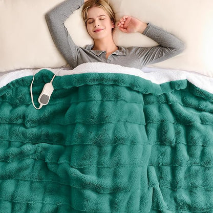 Homemate Heated Blanket Electric Throw - 50"x60" Heating Blanket Throw 1/2/4/6/8 Hours Auto-Off 10 Heat Levels Over-Heat Protection Luxury 800 GSM Faux Fur 200 GSM Sherpa ETL Certification