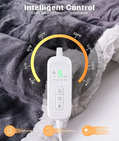 Portable Heated Blanket - Wearable Heated Blanket Throw with Foot Pockets, Sleeves Flannel Sherpa Wearable Blanket 8 Heating Levels & Timer Snuggle Blankets for Home Office - Heated Robe 50*70"
