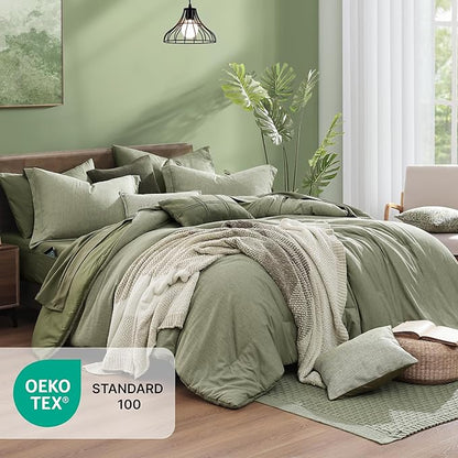 Monbix California King Comforter Set - 7 Pieces Cationic Dyeing Sage Green Bed in a Bag Cal King Bed Sets with Comforter, Sheets, Pillowcases & Shams, Reversible Bedding Comforters Sets