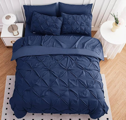 LANE LINEN Twin XL Comforter - Set of 5 Pc - Pintuck Bed-in-a-Bag - Bedding Set with Comforter, Flat & Fitted Sheets, Pillowcase & Sham – Very Soft, Warm & Durable Comfort for Everyday Use - Navy Blue | Hotel luxury feel, Warm cozy comfort, Everyday us...