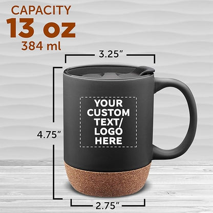 Custom Barista Ceramic Mugs with Cork Bottom 13 oz Set of 12/36/72 Personalized Bulk Pack Perfect for Coffee Tea Espresso Hot Cocoa Other Beverages - Black
