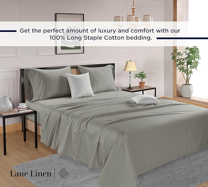 LANE LINEN King Sheet Set – 600 Thread Count Long Staple 100% Cotton King Size Sheet Set, Hotel Luxury Soft Silky Sateen Finish, Gentle on Body, Fully Elasticized 15" Deep Pocket – Silver