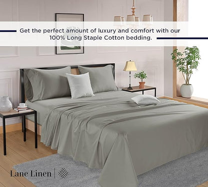 LANE LINEN 100% Mercerized Cotton 600 Thread Count Cal King Sheet Sets, Ultra Soft & Comfy Sateen Weave for Silky Touch Finish, Hotel Like Thick Bedding Sheets & Pillowcase Set, Machine Wash -Silver