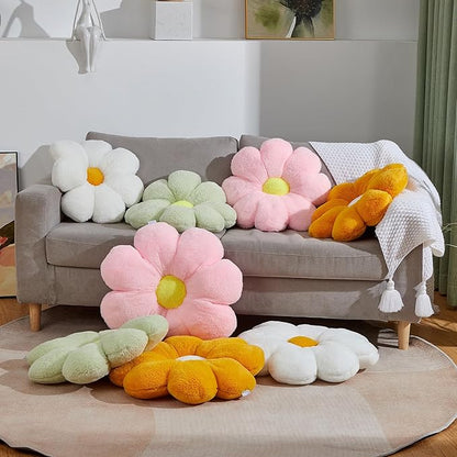17.7In Green Flower Pillow Daisy Pillow Decorative Pillow Floor Pillow Cushion for Girls Adults Cute Home Decor Aesthetic for Living Room Bedroom Reading Corner