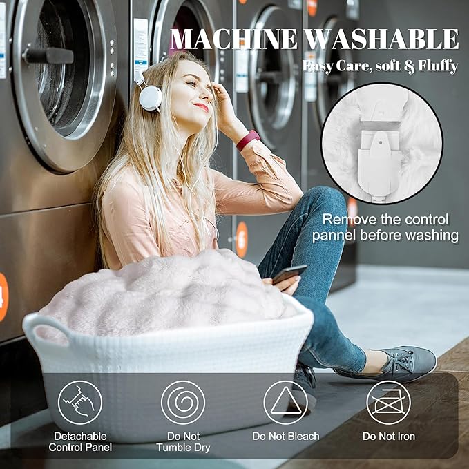 IUUI Electric Heated Blanket Twin 62''x84'',Luxury Faux Rabbit Fur Heating Blanket,Fast Heating with 1/2/4/6/8/10 Hours,Overheat Protection, Quick Heating, Memory Function, Gift-Ready Design