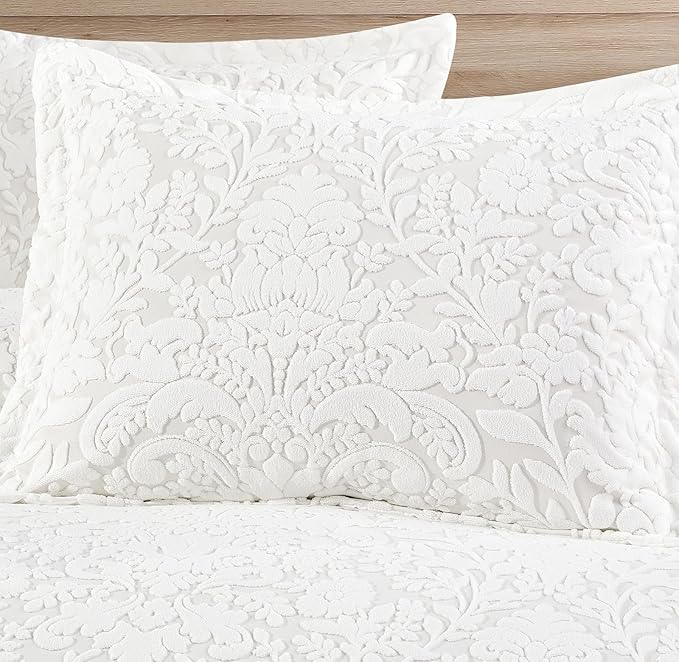 Sunshine Nicole Velvet Jacquard Comforter Set, Velvet Jacquard Face and Brushed Solid Microfiber Reverse, with Light Weight Soft Poly Fill, 3 Pieces White, Queen