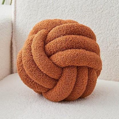 Decorative Throw Knot Pillow Ball for Home Chair Sofa Couch Bed Aesthetic Round Decor Pillows Lambswool Knotted Pillow Cushion (Caramel, 11 inches)