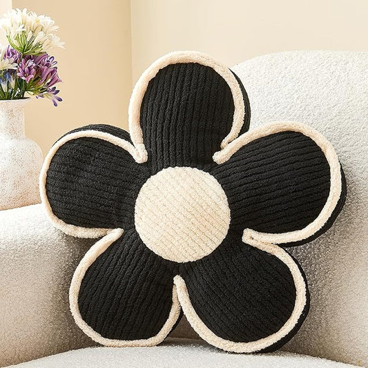 Black Flower Shaped Pillow,13.7'' Flower Throw Pillow Floor Cushion for Sofa Couch Bed,Soft Daisy Pillow Decorative Throw Pillow Seating Cushion for Home Decor