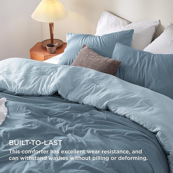 Bedsure Queen Comforter Set, Mineral Blue Soft Prewashed Bedding for All Seasons, 3 Pieces GentleSoft™ Bed Set, 1 Lightweight Comforter (90"x90") and 2 Pillowcases (20"x26")