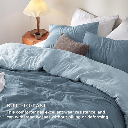Bedsure Queen Comforter Set, Mineral Blue Soft Prewashed Bedding for All Seasons, 3 Pieces GentleSoft™ Bed Set, 1 Lightweight Comforter (90"x90") and 2 Pillowcases (20"x26")