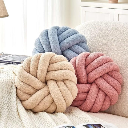 Uvvyui Knot Pillows, 14 Inch Decorative Throw Pillows Round Pillows Cushion, Soft Handmade Knotted Ball Pillow Plush Cushion Home Decor for Bed Couch Living Room (Dusty Blue, 14 Inch)
