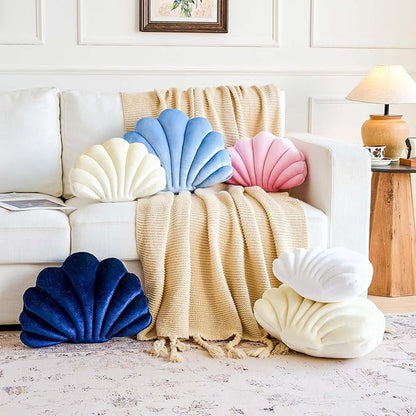 Dusty Blue Seashell Throw Pillows, Shell Shaped Throw Pillows, 13 Inch Soft Velvet Home Decorative Pillow Plush Cushion for Bed Couch Living Sofa Room Decor Accent Throw Pillow