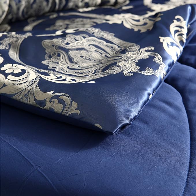 King Comforter Set Silk Blanket All Season Bed Comforter King Set Royal Blue Jacquard Quilt Soft Microfiber Bedding Sets Matching 2 Pillow Shams(King, 104x90 inches)