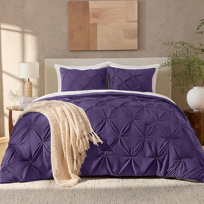 Andency California King Comforter Set Purple (104x96Inch), Pinch Pleat Cal King Comforter Set 3 Pieces, Oversized King Pintuck Bed Comforter, Microfiber Down Alternative Comforter Bedding Set