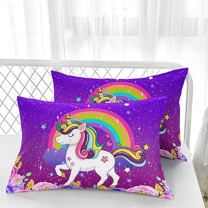 Cute Unicorn Comforter Sets Bedding Sets for Kids,Rainbows and Flowers Comforter Sets Queen，All Season 1 Comforter and 2 Pillowcases