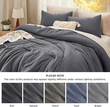 Bedsure Super King Plus Comforter Set, Dark Grey Soft Prewashed Bedding for All Seasons, 3 Pieces GentleSoft™ Bed Set, 1 Lightweight Comforter (128"x120") and 2 Pillowcases (20"x36")