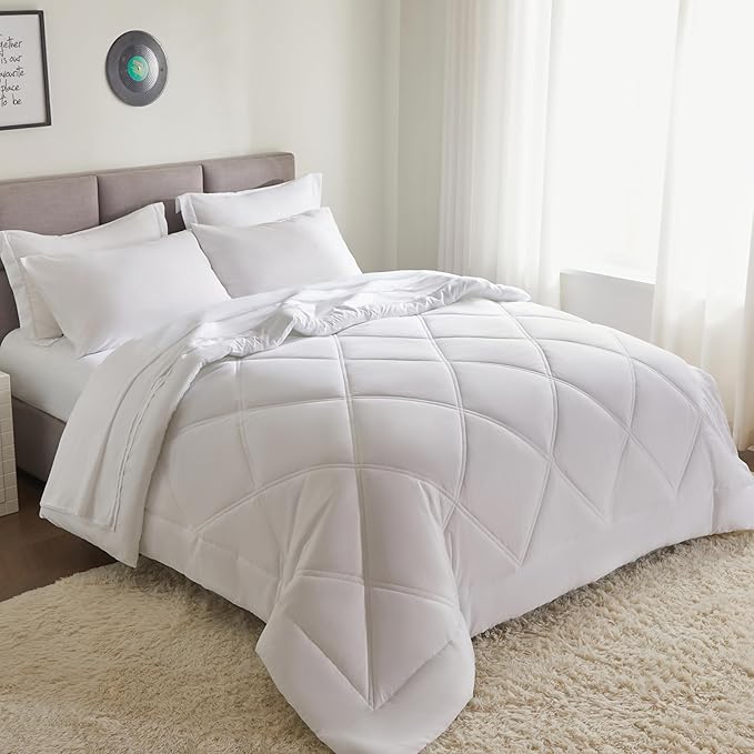 Joiedomi California King Comforter Set with Sheets White, 7 Pieces Bedding Set with 1 Down Alternative Comforter, 1 Flat Sheet, 1 Fitted Sheet, 2 Pillowcases and 2 Pillow Shams, Bed in a Bag