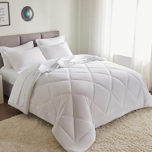 Joiedomi California King Comforter Set with Sheets White, 7 Pieces Bedding Set with 1 Down Alternative Comforter, 1 Flat Sheet, 1 Fitted Sheet, 2 Pillowcases and 2 Pillow Shams, Bed in a Bag