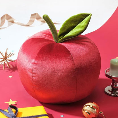 Ashler Apple Pillow, Fruit Shaped Pillows, Apple Shaped Luxury Velvet Throw Pillow, Cute Apple Cushion, Fun Home Decor for Sofa, Chair, Bedroom, Red, 11x9.5IN
