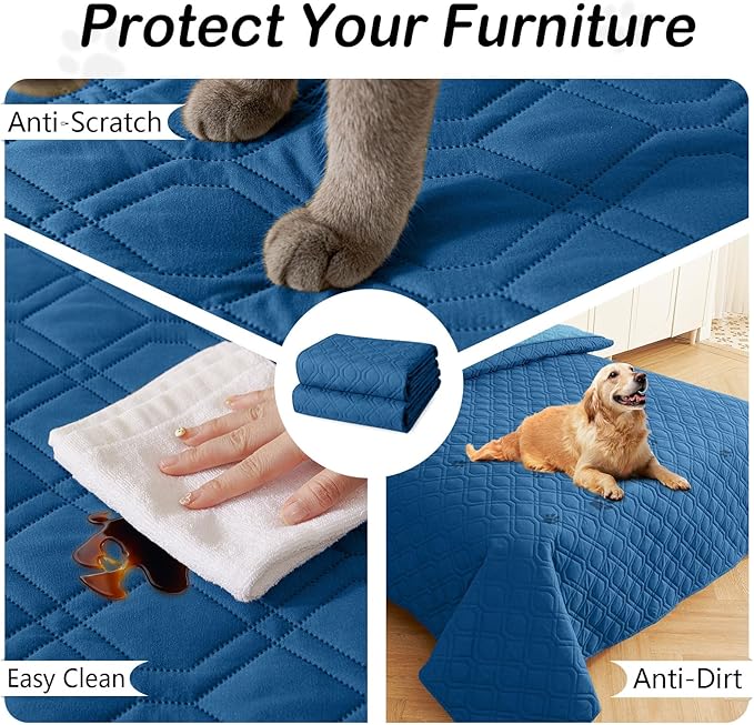hyha Waterproof Dog Bed Blanket, Soft Pet Blankets, Waterproof Couch Cover for Dogs, Reversible Sofa Covers Washable for Furniture (30x70 Inch, Navy Blue/Blue)