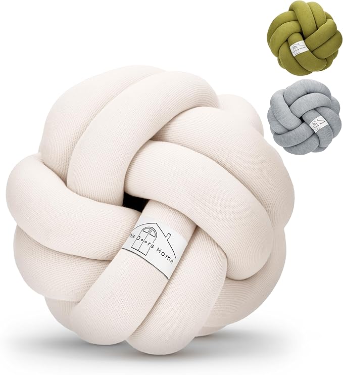 Large Knot Pillow Cotton Knot Pillow Ball | 11in. Ball Pillow in 3 Classy Colors | Modern Home Decorative Knot Throw Pillow Knot Pillows | Knotted Pillow | Knot Ball Pillow (Cream)