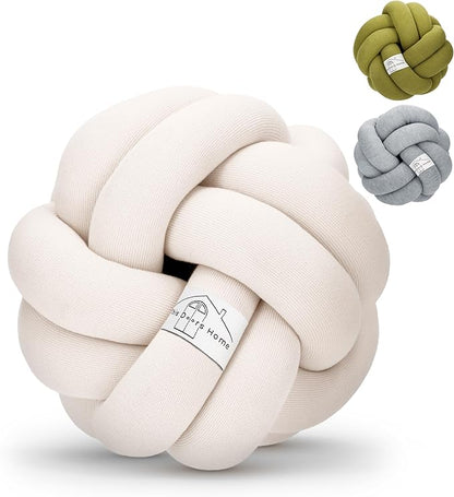 Large Knot Pillow Cotton Knot Pillow Ball | 11in. Ball Pillow in 3 Classy Colors | Modern Home Decorative Knot Throw Pillow Knot Pillows | Knotted Pillow | Knot Ball Pillow (Cream)