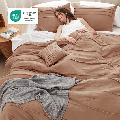 Bedsure King Comforter Set - 4 Pieces Pinch Pleat Bed Set, Taupe Boho Bedding for All Season, 1 Soft Comforter, 2 Pillowcases, 1 Decorative Pillow
