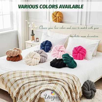 Uvvyui Knot Pillows, 14 Inch Decorative Throw Pillows Round Pillows Cushion, Soft Handmade Knotted Ball Pillow Plush Cushion Home Decor for Bed Couch Living Room (Dark Green, 14 Inch)