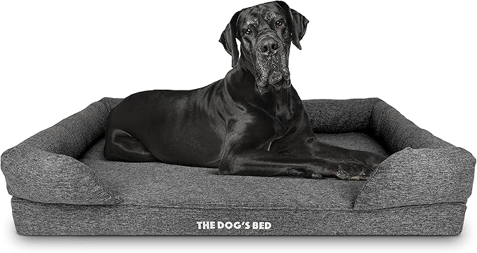 The Dog’s Bed Orthopedic Memory Foam Dog Bed with Bolsters, Linen Fabric, Grey Linen, XXL