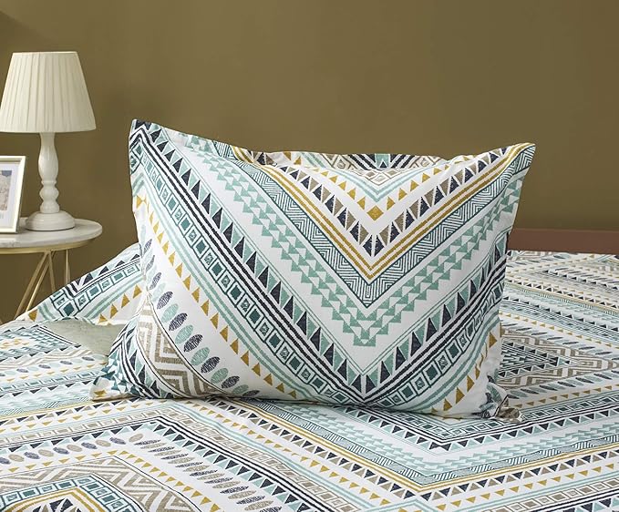SLEEPBELLA Comforter Twin Size, 600 Thread Count Cotton Yellow & Dark Blue Bohemian Pattern Printed on White Reversible Comforter Sets,Down Alternative Bedding Set 2Pcs (Twin, Teal Geometric)