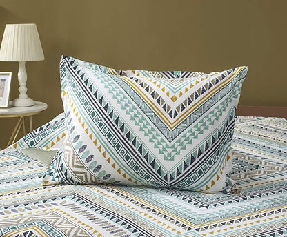 SLEEPBELLA Comforter Twin Size, 600 Thread Count Cotton Yellow & Dark Blue Bohemian Pattern Printed on White Reversible Comforter Sets,Down Alternative Bedding Set 2Pcs (Twin, Teal Geometric)