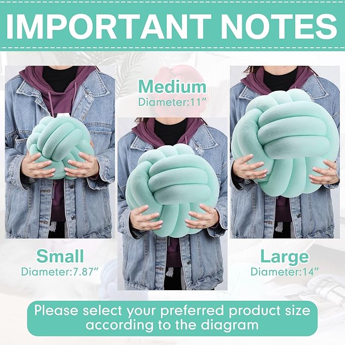 Namalu 2 Pcs Soft Knot Pillow Ball, Decorative Round Throw Knotted Pillows Cushion, Handmade Stuffed Ball Pillows for Winter Bedroom Sofa Couch Home Decor(7.87 Inches,Light Green)
