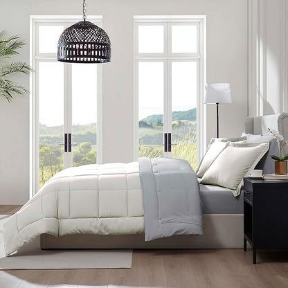 Nestl 7 Piece King Comforter Set – Off White Reversible Bed in a Bag – Complete King Size Bedding Set with Sheets, Pillowcases and Shams