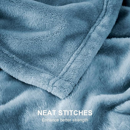 Hansleep Fleece Queen Blanket for Bed Fleece Washed Blue, Queen Size Super Soft Flannel Fuzzy Plush Cozy Blanket for All Seasons, Washed Blue, Queen 90x90 Inches