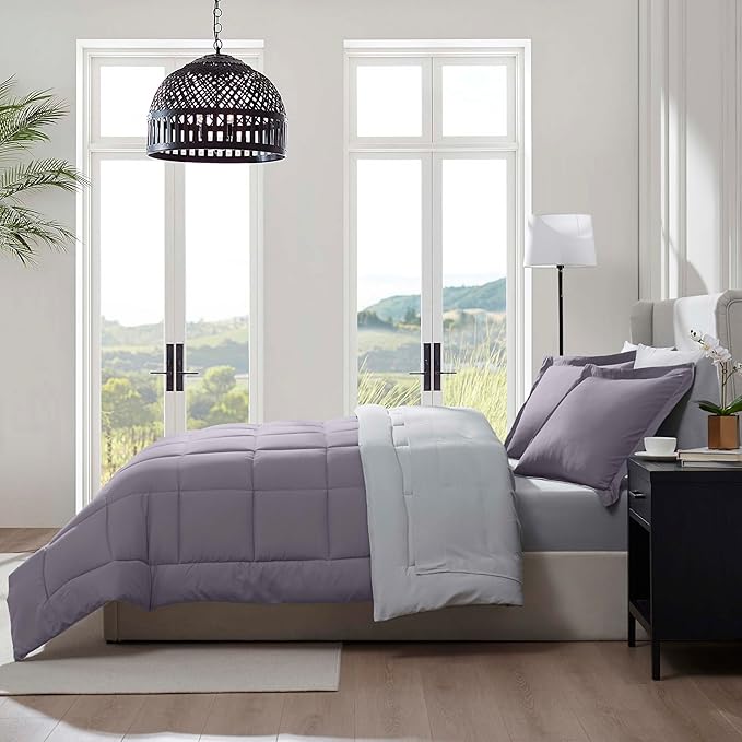Nestl 7 Piece Full Comforter Set – Grayish Purple Reversible Bed in a Bag – Complete Full Size Bedding Set with Sheets, Pillowcases and Shams